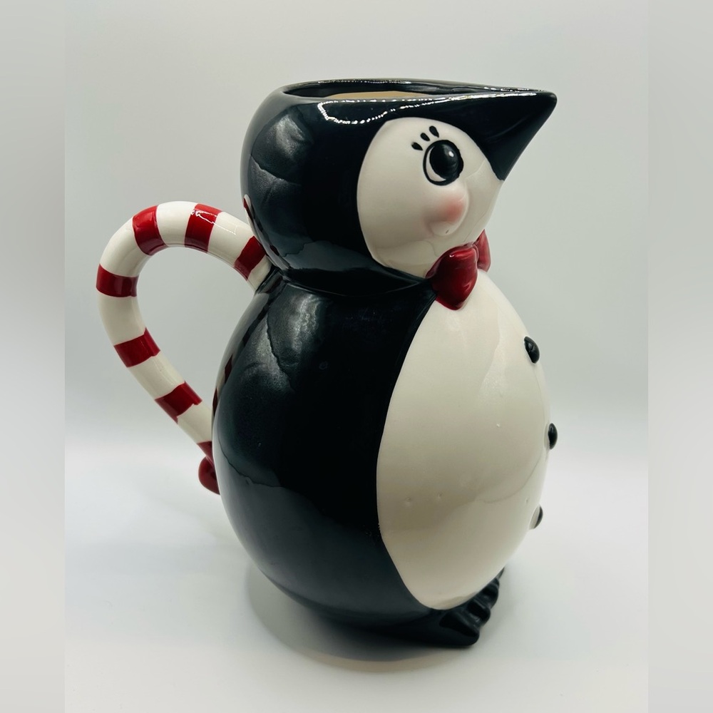 Whimsical Penguin Ceramic Jug - Black, White, and Red